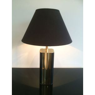 French vintage lamp in gilded metal and wood, 1960