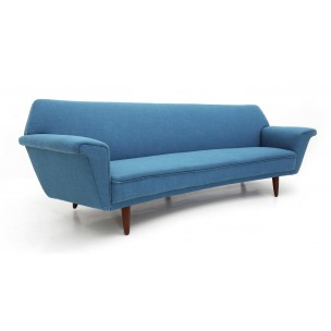 Scandinavian teak and blue fabric sofa - 1950s