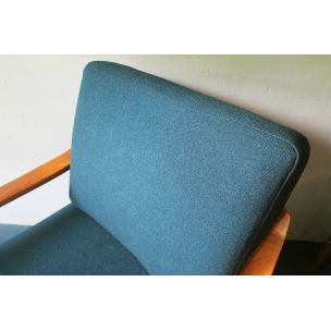 Fauteuil vintage en tissu vert et bois de teck 1960