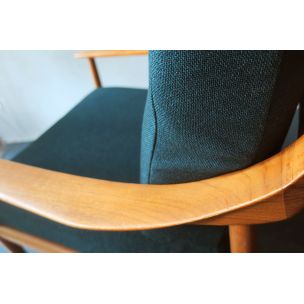 Vintage armchair in green fabric and teakwood 1960s