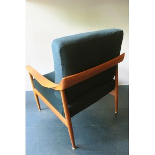 Vintage armchair in green fabric and teakwood 1960s