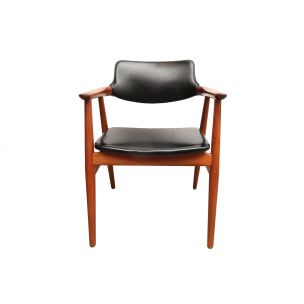 Vintage armchair for Glostrup in black leatherette and teakwood 1960s