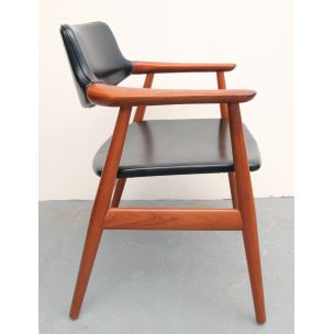 Vintage armchair for Glostrup in black leatherette and teakwood 1960s