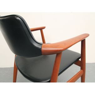 Vintage armchair for Glostrup in black leatherette and teakwood 1960s