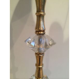 Lámpara de pie francesa vintage de latón y cristal, 1960