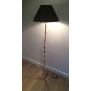 Franse vintage vloerlamp van messing en glas, 1960