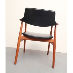 Vintage armchair for Glostrup in black leatherette and teakwood 1960s