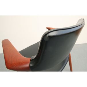 Vintage armchair for Glostrup in black leatherette and teakwood 1960s