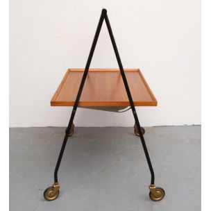 Scandinavian vintage teak and black metal serving table, 1960