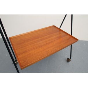 Scandinavian vintage teak and black metal serving table, 1960