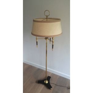 Lámpara de pie francesa vintage de latón y madera, 1970