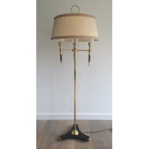 French vintage floor lamp in wood and brass, 1970