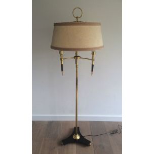 French vintage floor lamp in wood and brass, 1970