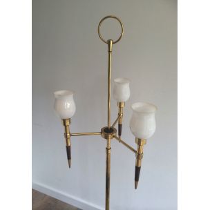 Französische Vintage-Stehlampe aus Holz und Messing, 1970