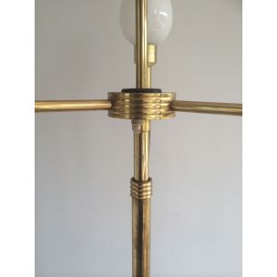 French vintage floor lamp in wood and brass, 1970