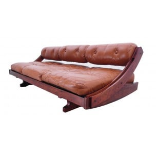 Sormani cognac leather and rosewood sofa, Gianni SONGIA - 1963