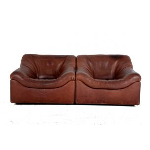 Pair of vintage DS 46 armchairs for De Sede in brown leather 1970