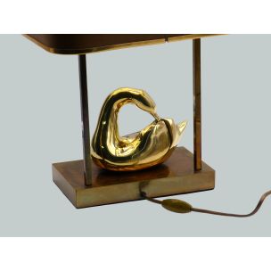 Vintage french lamp with a brass swan 1970