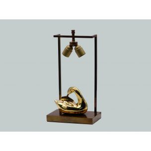 Vintage french lamp with a brass swan 1970