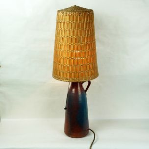 Vintage scandinavian lamp in ceramic and wicker 1960