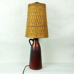 Vintage scandinavian lamp in ceramic and wicker 1960