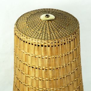 Vintage scandinavian lamp in ceramic and wicker 1960