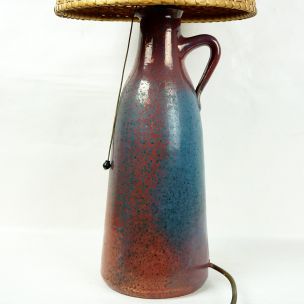 Vintage scandinavian lamp in ceramic and wicker 1960