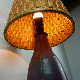 Lampe vintage scandinave en céramique et en osier 1960