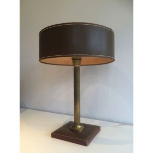 French vintage lamp in brown leather with its accessories 1970