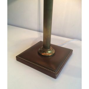 Lampe vintage française et ses accessoires en cuir marron 1970