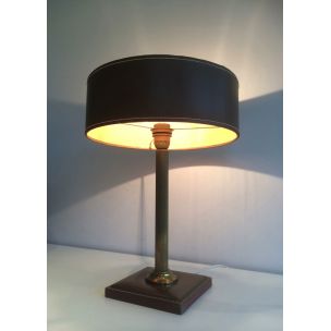 French vintage lamp in brown leather with its accessories 1970