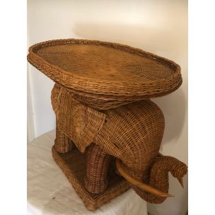 French vintage elephant in rattan and wicker 1960