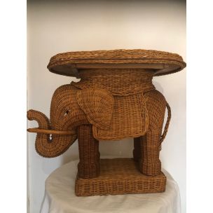 French vintage elephant in rattan and wicker 1960