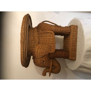 French vintage elephant in rattan and wicker 1960