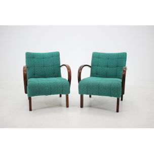 Ensemble de 2 fauteuils vintage pour Thonet en tissu vert et bois 1940