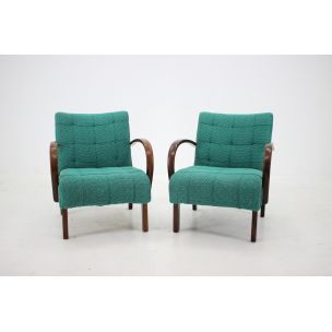 Set of 2 vintage armchairs for Thonet in green fabric and wood 1940