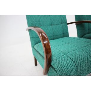 Set of 2 vintage armchairs for Thonet in green fabric and wood 1940
