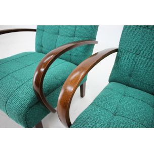 Ensemble de 2 fauteuils vintage pour Thonet en tissu vert et bois 1940