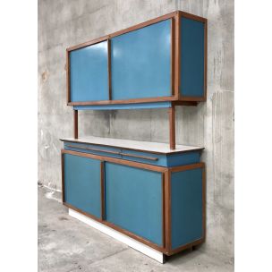 André Sornay vintage mahogany and blue formica highboard 1950