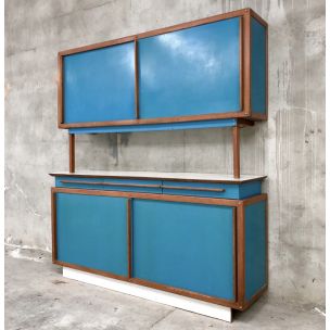 André Sornay vintage mahogany and blue formica highboard 1950