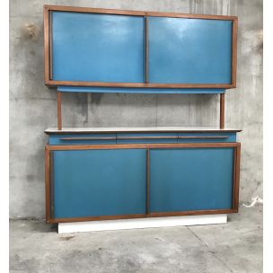 André Sornay vintage mahogany and blue formica highboard 1950