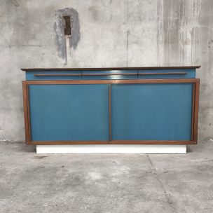 André Sornay vintage mahogany and blue formica highboard 1950