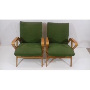 Vintage-Lounge-Set aus Holz und grünem Stoff von Tatra Pravenec, Tschechoslowakei 1960