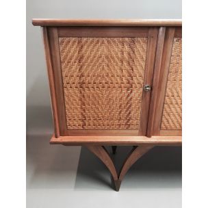 Scandinavian vintage sideboard in teak and rattan 1950