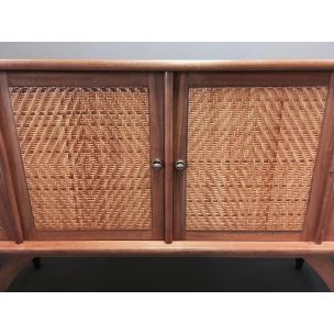 Scandinavian vintage sideboard in teak and rattan 1950