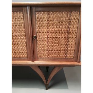 Scandinavian vintage sideboard in teak and rattan 1950