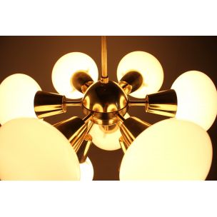 Vintage Sputnik chandelier by Kamenický Šenov in glass and brass 1970s