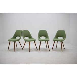 Set of 4 vintage chairs in green fabric and wood 1960s