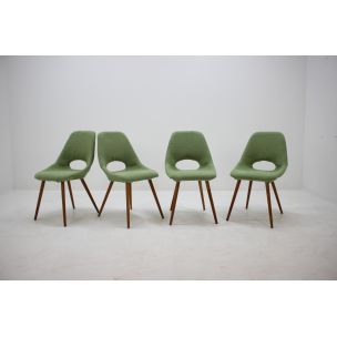 Set van 4 vintage stoelen in groene stof en hout 1960
