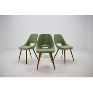 Juego de 4 sillas vintage en tela verde y madera 1960